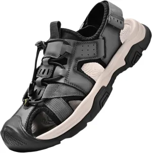 Sports Outdoor Closed Toe Leather Sandals Summer Men's Beach Shoes Casual Trekking Walking Hiking Sandals