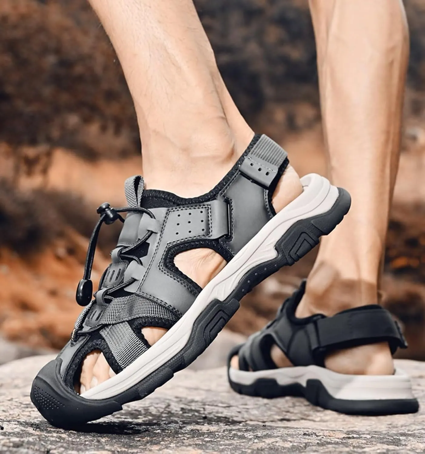 Sports Outdoor Closed Toe Leather Sandals Summer Men's Beach Shoes Casual Trekking Walking Hiking Sandals
