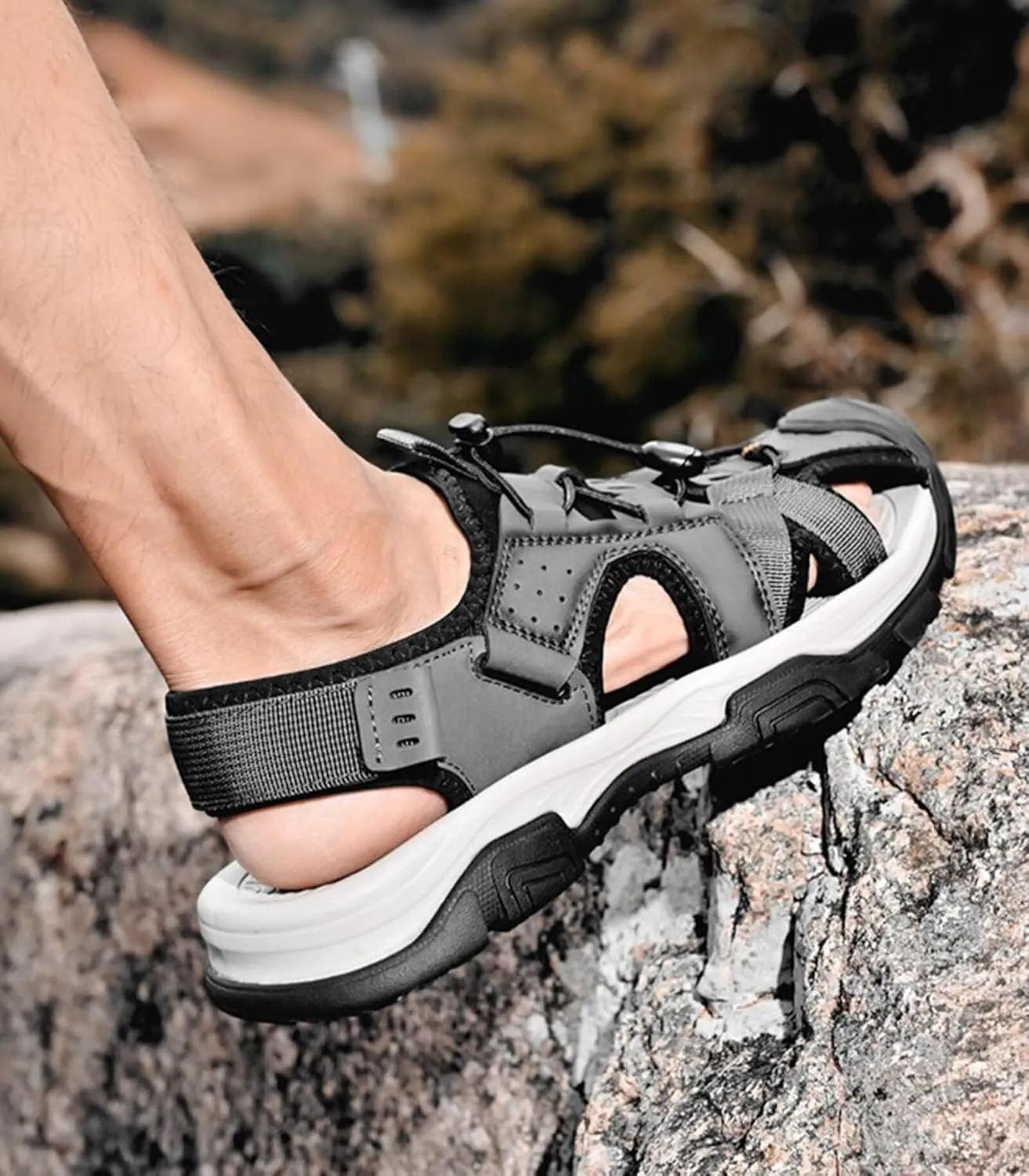 Sports Outdoor Closed Toe Leather Sandals Summer Men's Beach Shoes Casual Trekking Walking Hiking Sandals