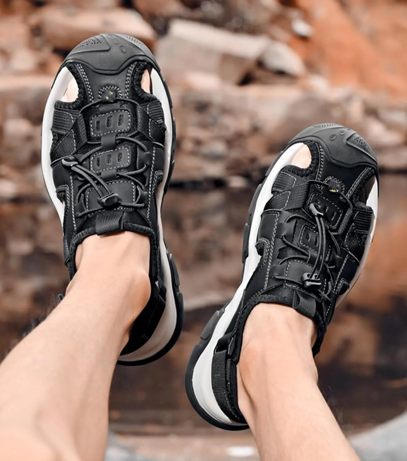 Sports Outdoor Closed Toe Leather Sandals Summer Men's Beach Shoes Casual Trekking Walking Hiking Sandals