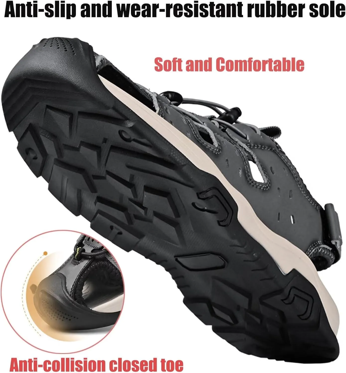 Sports Outdoor Closed Toe Leather Sandals Summer Men's Beach Shoes Casual Trekking Walking Hiking Sandals