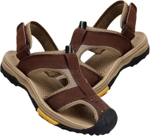 Sports Outdoor Sandals Summer Men's Beach Shoes Leather Sandals for Men Closed Toe Trekking Walking Hiking Sandals Shoes