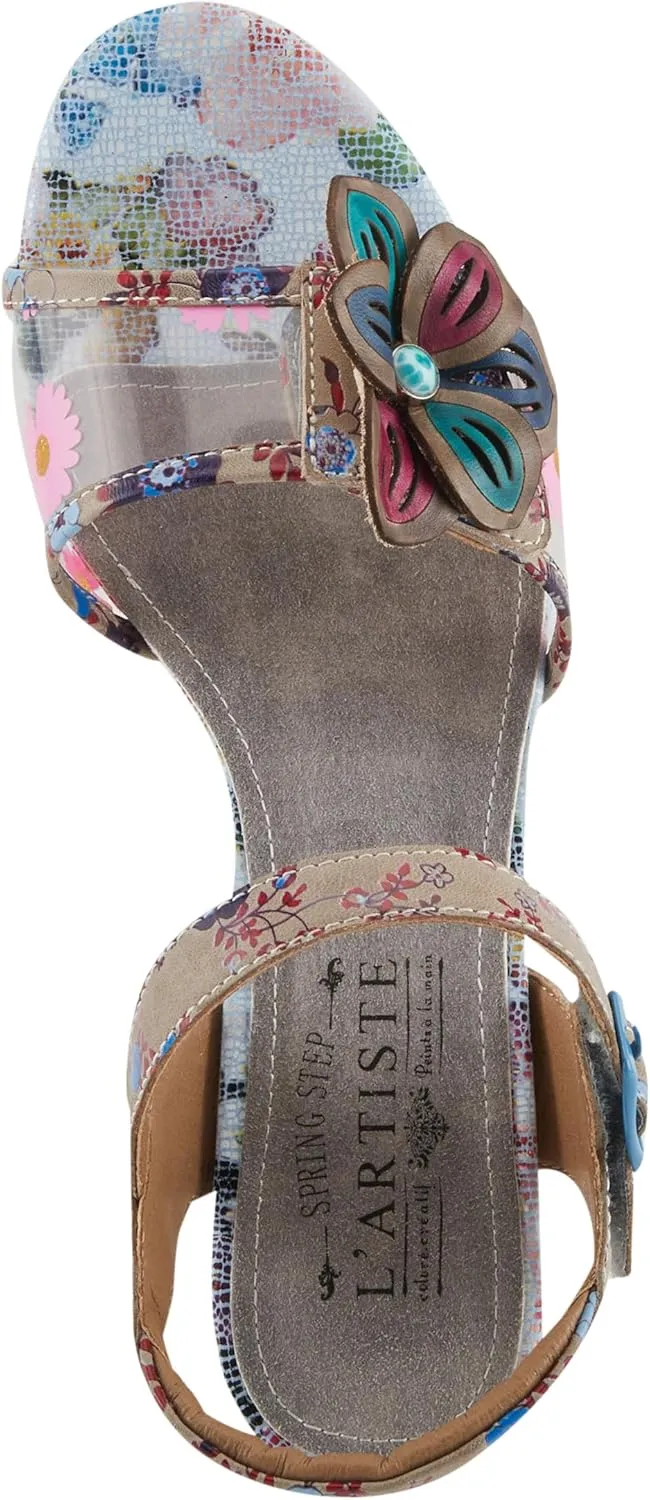 Spring Step L'Artiste Women's BREAKAWAY Floral Sandals - Dried Flower Block Heel, Hook and Loop Closure