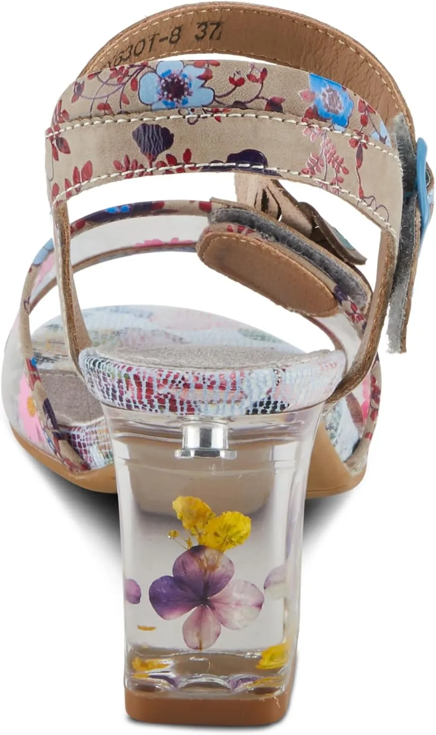 Spring Step L'Artiste Women's BREAKAWAY Floral Sandals - Dried Flower Block Heel, Hook and Loop Closure