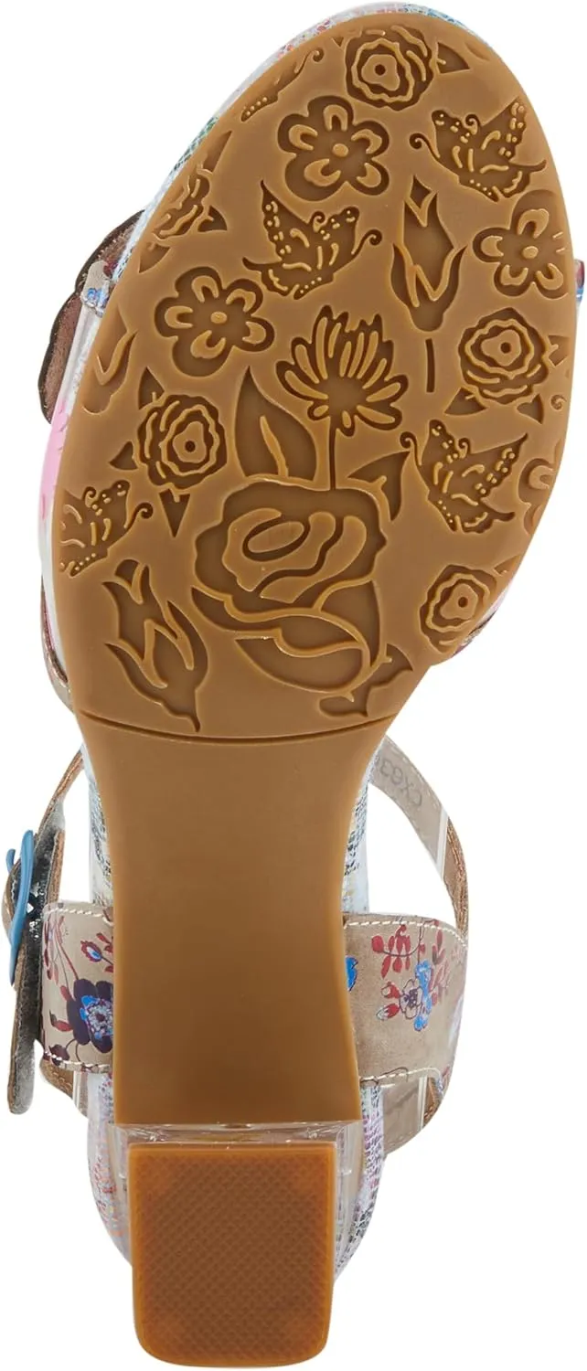 Spring Step L'Artiste Women's BREAKAWAY Floral Sandals - Dried Flower Block Heel, Hook and Loop Closure