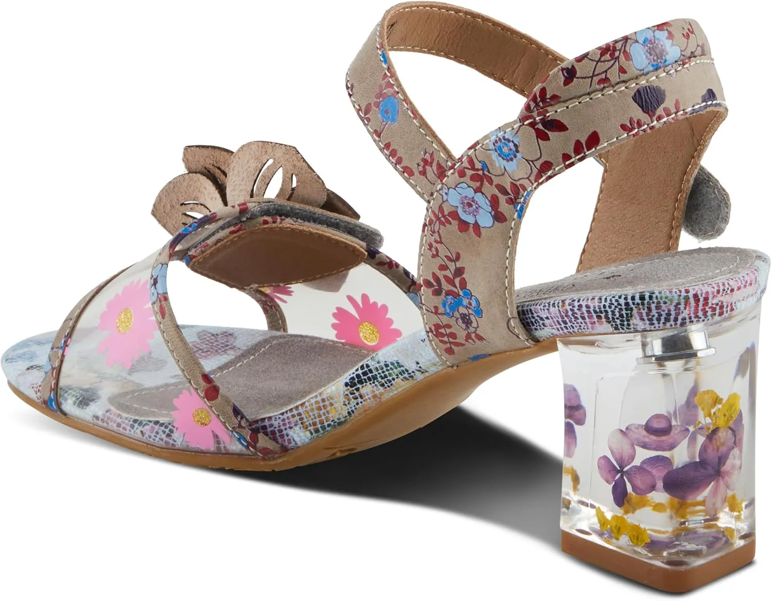 Spring Step L'Artiste Women's BREAKAWAY Floral Sandals - Dried Flower Block Heel, Hook and Loop Closure