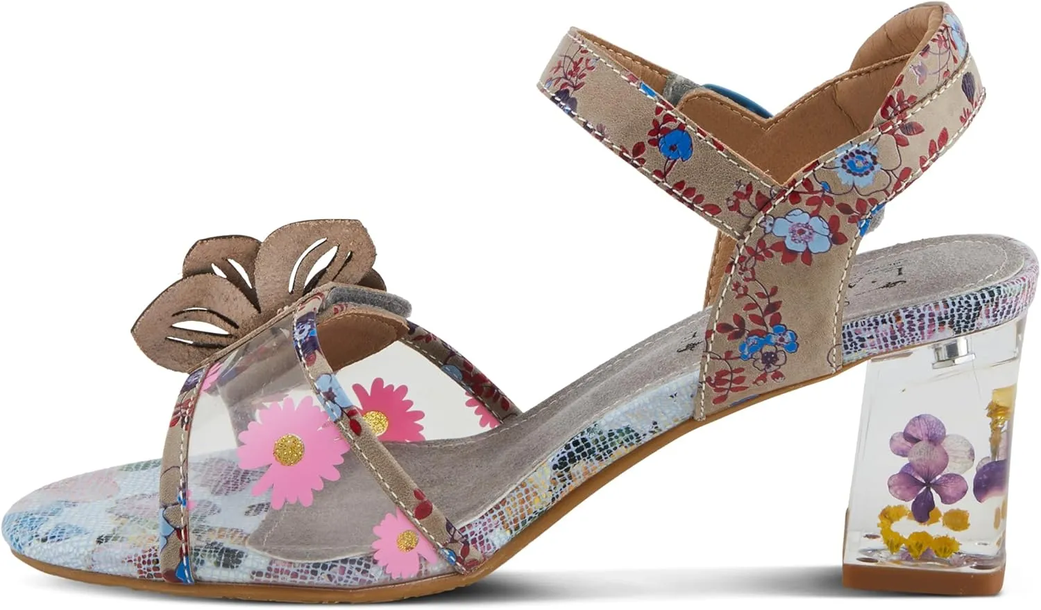 Spring Step L'Artiste Women's BREAKAWAY Floral Sandals - Dried Flower Block Heel, Hook and Loop Closure