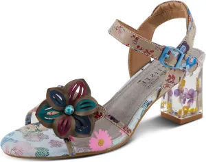 Spring Step L'Artiste Women's BREAKAWAY Floral Sandals - Dried Flower Block Heel, Hook and Loop Closure