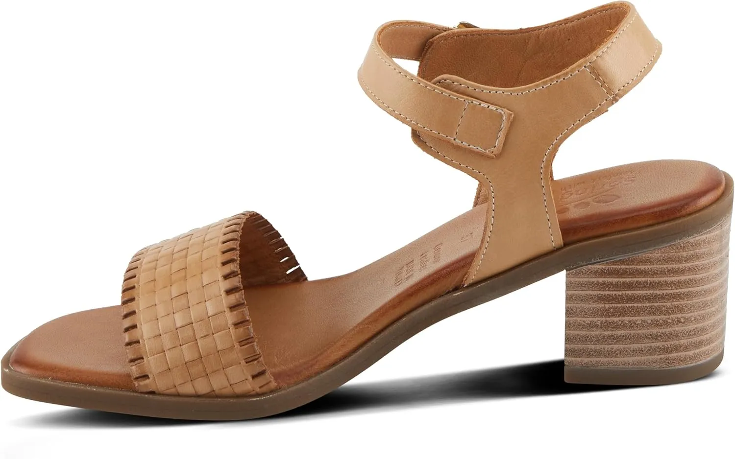Spring Step NIFONA Women's Embossed Leather Sandals with Cushioned Footbed and Stacked Heel