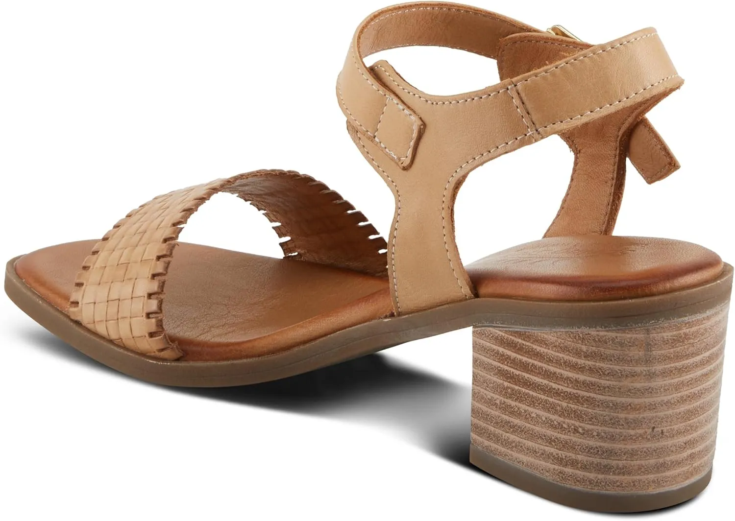Spring Step NIFONA Women's Embossed Leather Sandals with Cushioned Footbed and Stacked Heel