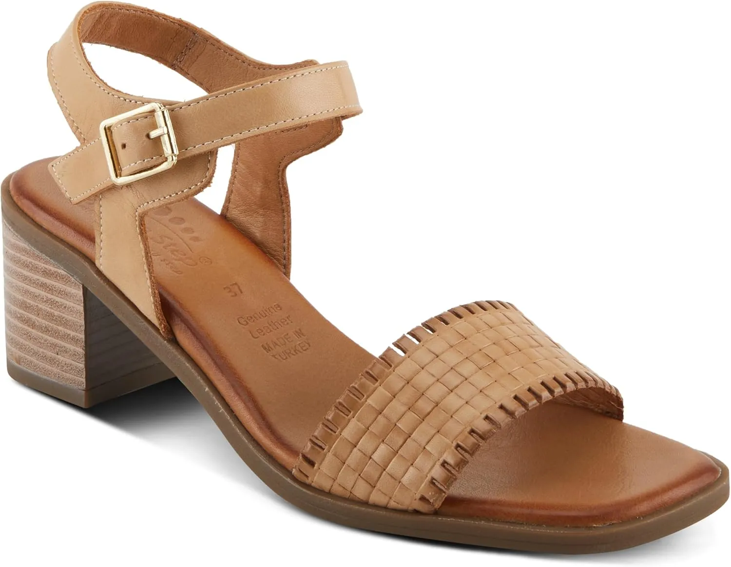 Spring Step NIFONA Women's Embossed Leather Sandals with Cushioned Footbed and Stacked Heel