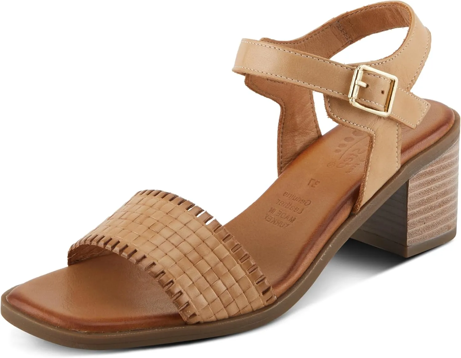 Spring Step NIFONA Women's Embossed Leather Sandals with Cushioned Footbed and Stacked Heel
