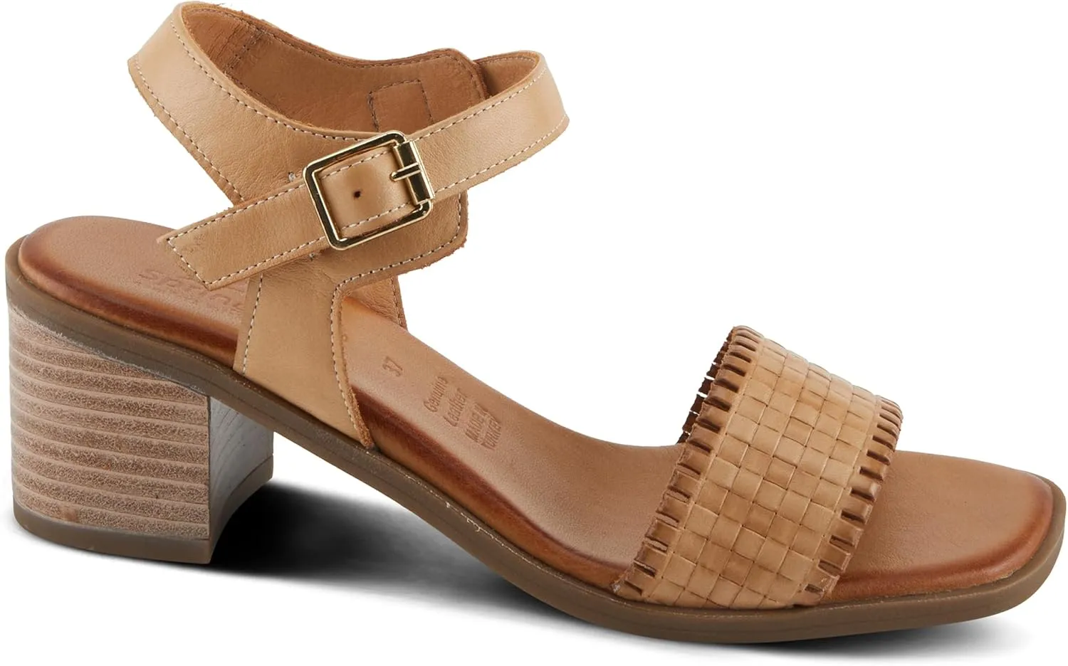 Spring Step NIFONA Women's Embossed Leather Sandals with Cushioned Footbed and Stacked Heel