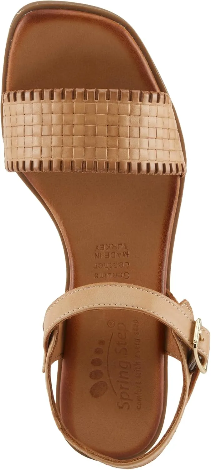 Spring Step NIFONA Women's Embossed Leather Sandals with Cushioned Footbed and Stacked Heel
