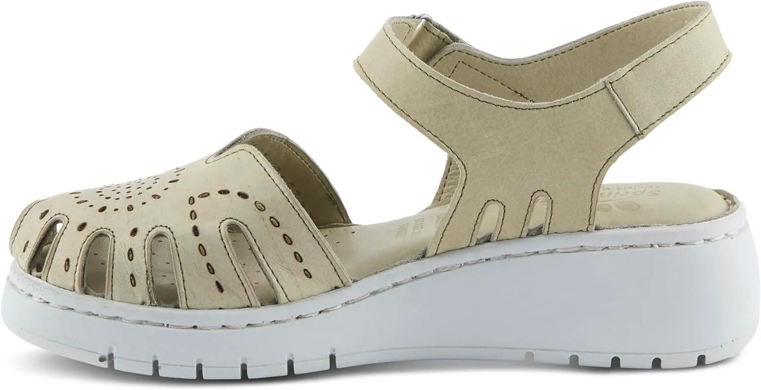 Spring Step Women's GALAVIS Leather Wedge Sandals – Closed-Toe Sporty Sandal with Hook-and-Loop Closure and Cushioned Footbed