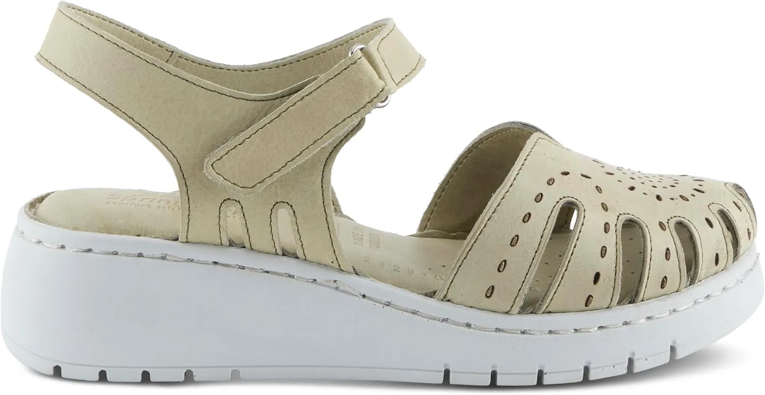 Spring Step Women's GALAVIS Leather Wedge Sandals – Closed-Toe Sporty Sandal with Hook-and-Loop Closure and Cushioned Footbed