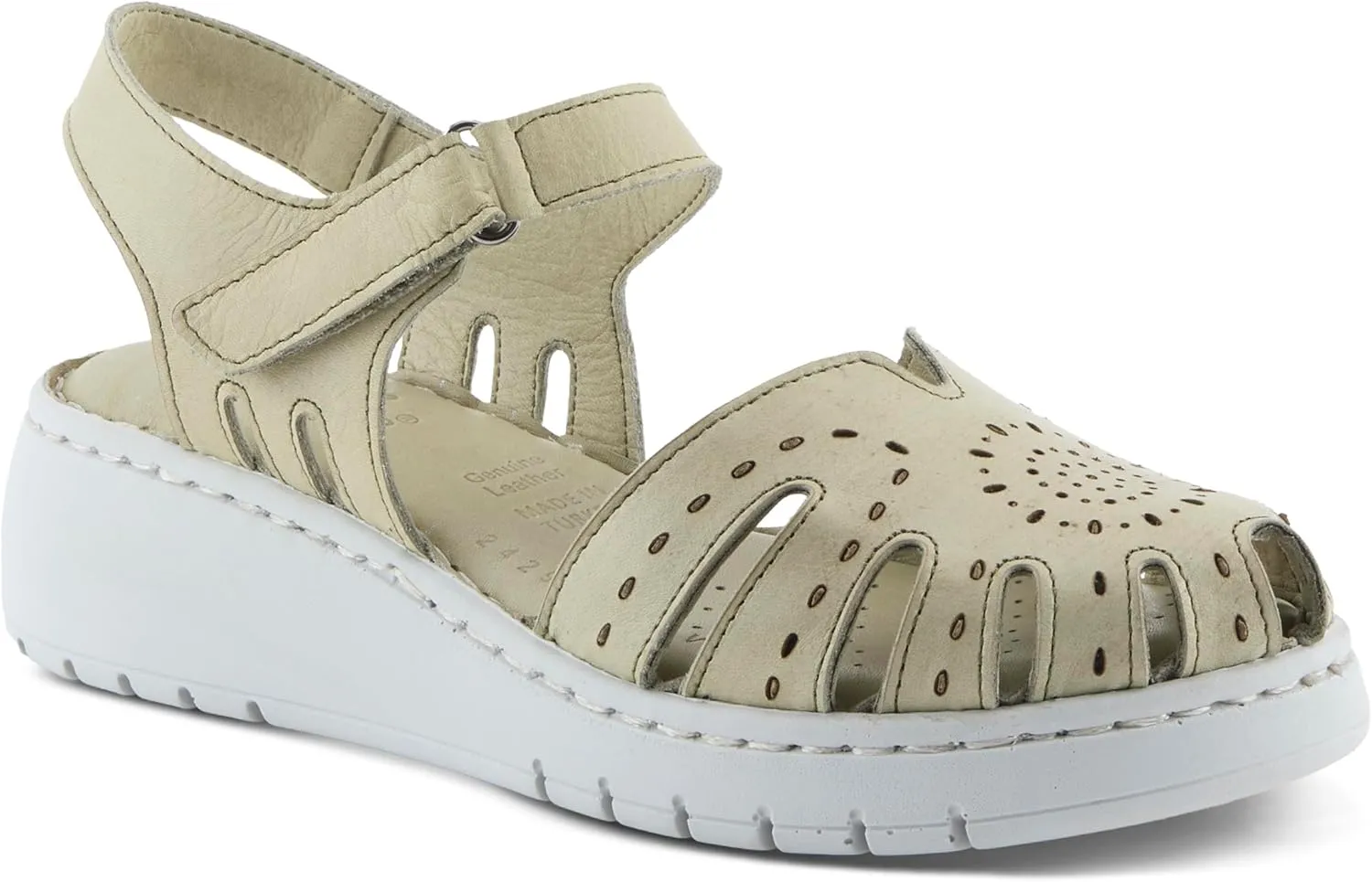 Spring Step Women's GALAVIS Leather Wedge Sandals – Closed-Toe Sporty Sandal with Hook-and-Loop Closure and Cushioned Footbed