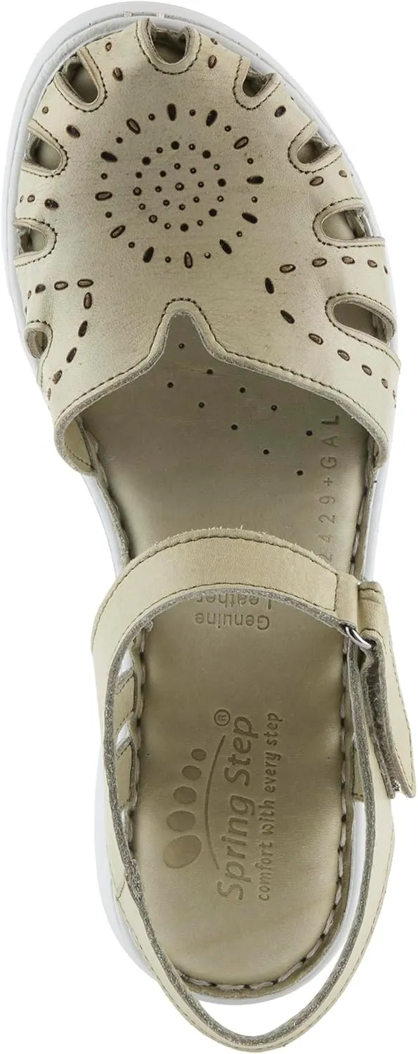 Spring Step Women's GALAVIS Leather Wedge Sandals – Closed-Toe Sporty Sandal with Hook-and-Loop Closure and Cushioned Footbed