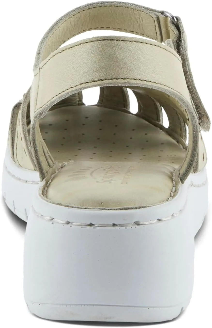 Spring Step Women's GALAVIS Leather Wedge Sandals – Closed-Toe Sporty Sandal with Hook-and-Loop Closure and Cushioned Footbed