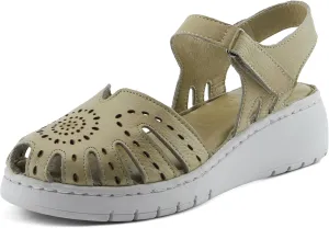 Spring Step Women's GALAVIS Leather Wedge Sandals – Closed-Toe Sporty Sandal with Hook-and-Loop Closure and Cushioned Footbed