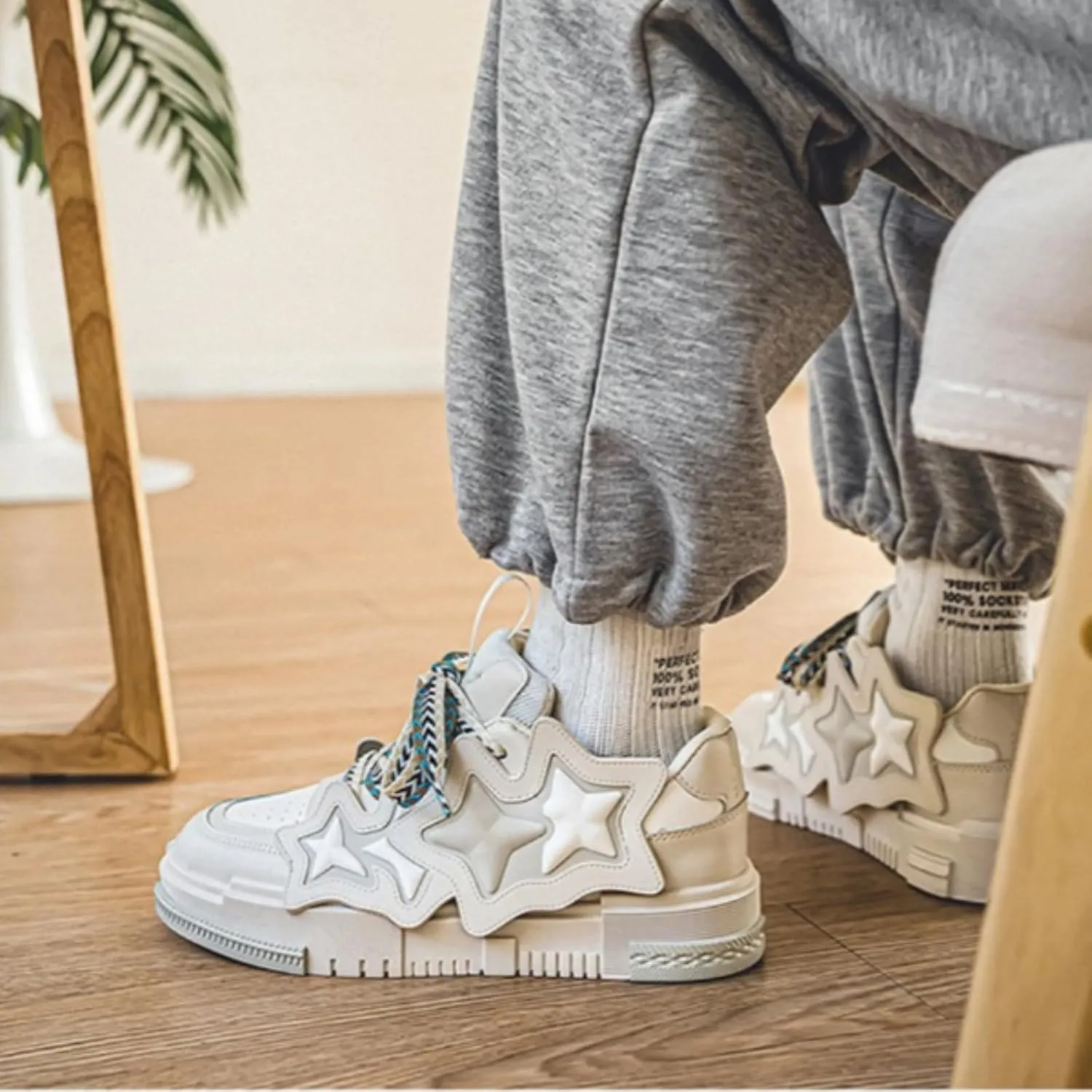 Star Chunky Sneakers for Women Men Trendy Casual Aesthetic Skate Walking Shoes Platform Streetwear Shoes