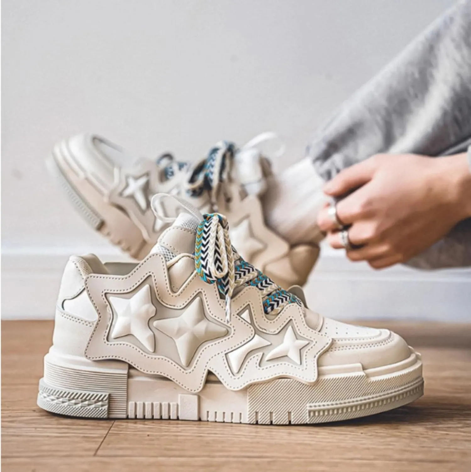 Star Chunky Sneakers for Women Men Trendy Casual Aesthetic Skate Walking Shoes Platform Streetwear Shoes