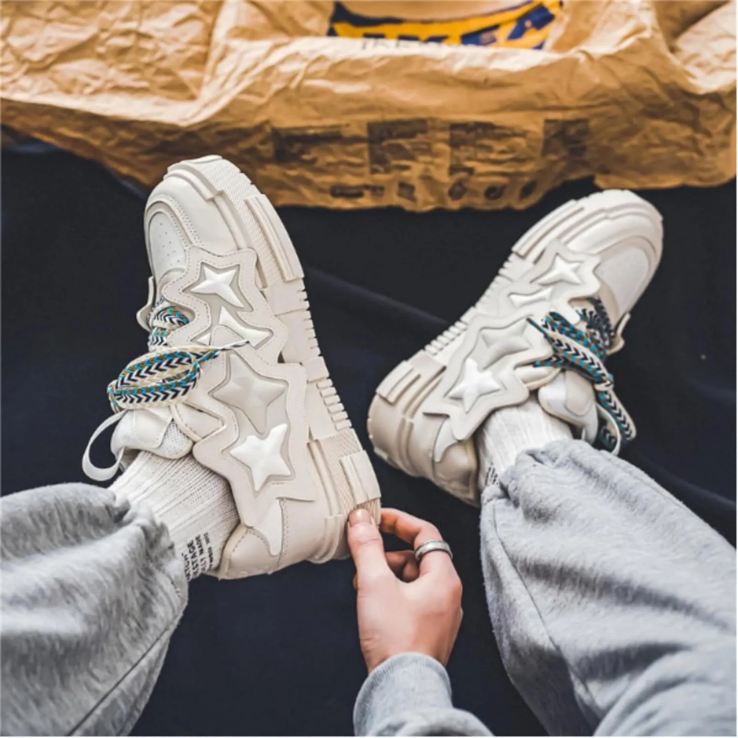 Star Chunky Sneakers for Women Men Trendy Casual Aesthetic Skate Walking Shoes Platform Streetwear Shoes