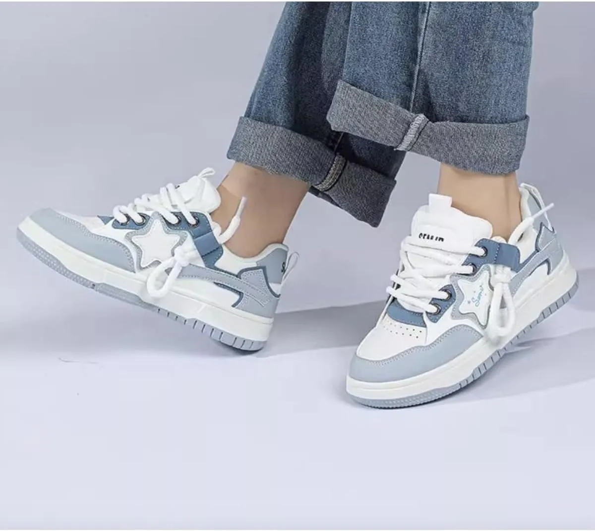 Star Dreamer Sneakers Kawaii Pastel Platform Shoes for Teen Girls and Young Women | Cute Korean Fashion Sneakers with Star Charm | Blue Aesthetic Streetwear