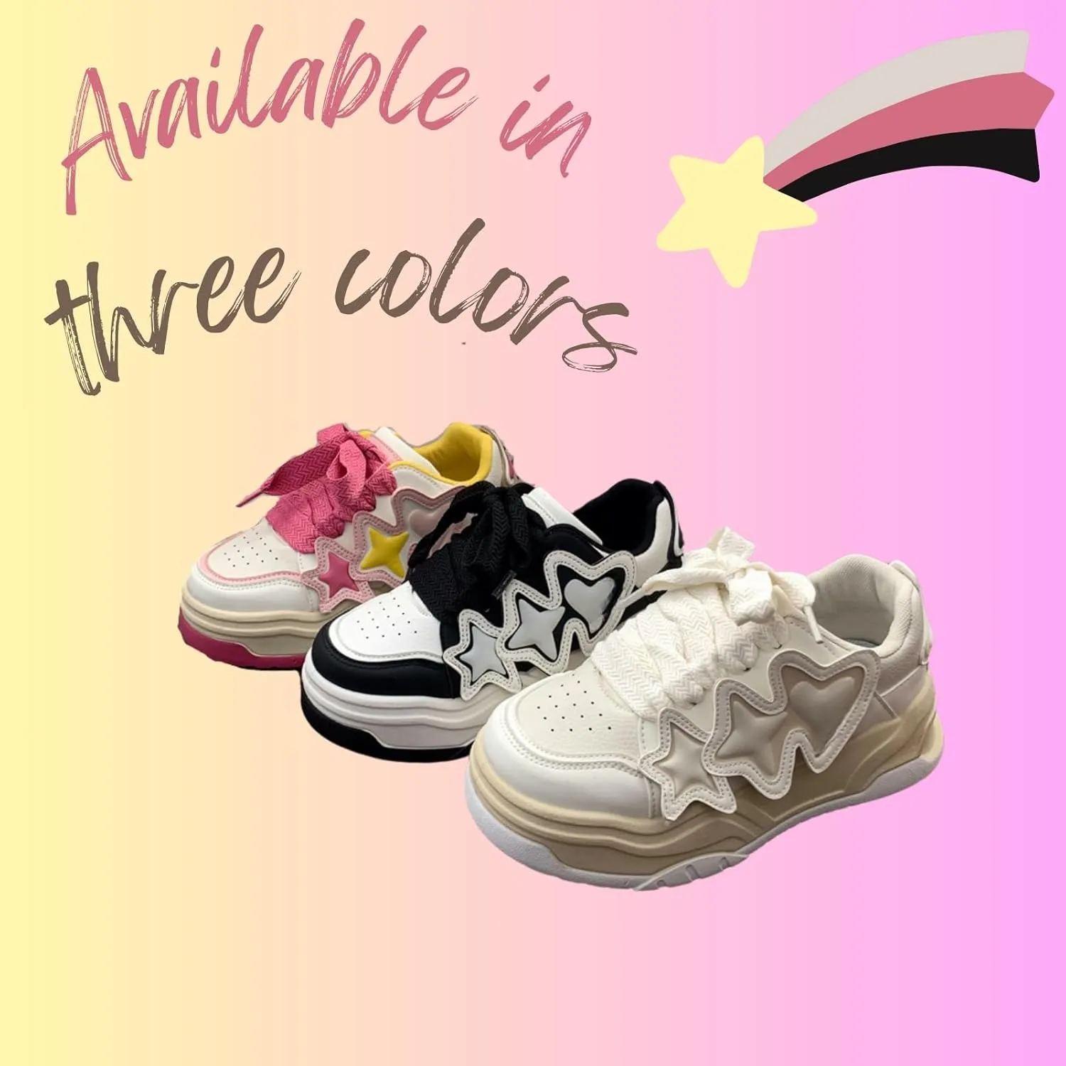 Star Motif Platform Shoes - Chunky Sneakers for Women, Aesthetic Shoes, Star Platform Shoes