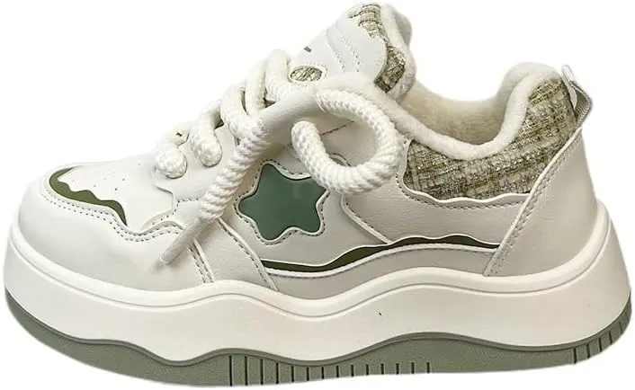 Star Platform Sneakers for Women - Chunky Cute Aesthetic Shoes, Thick Sole Anti-Slip Comfort US 4-8 (Gifts, Charms)