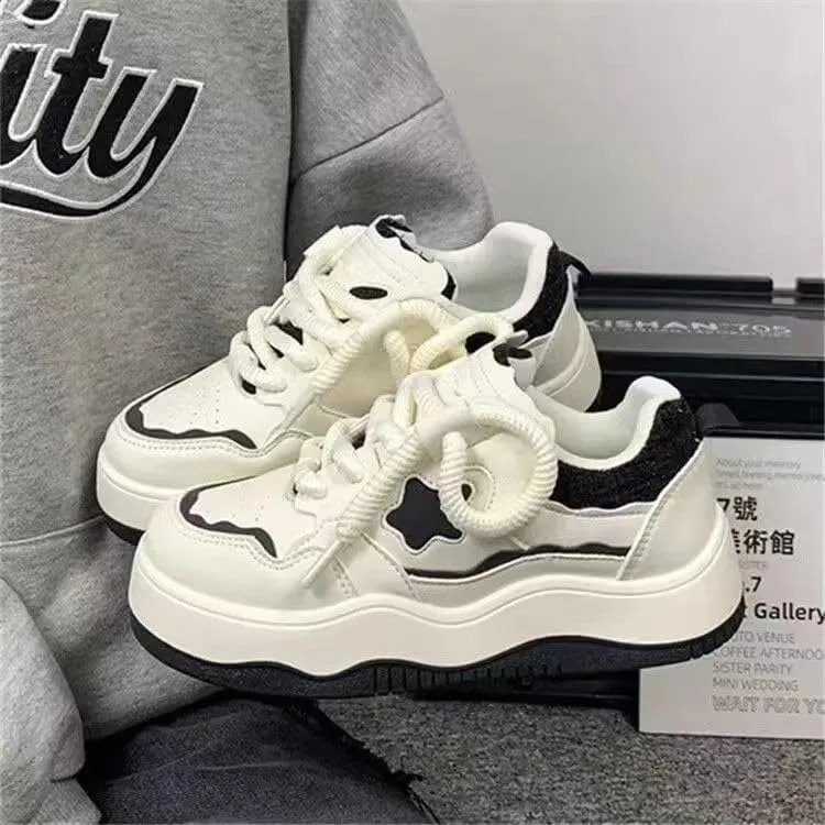 Star Platform Sneakers for Women - Chunky Cute Aesthetic Shoes, Thick Sole Anti-Slip Comfort US 4-8 (Gifts, Charms)