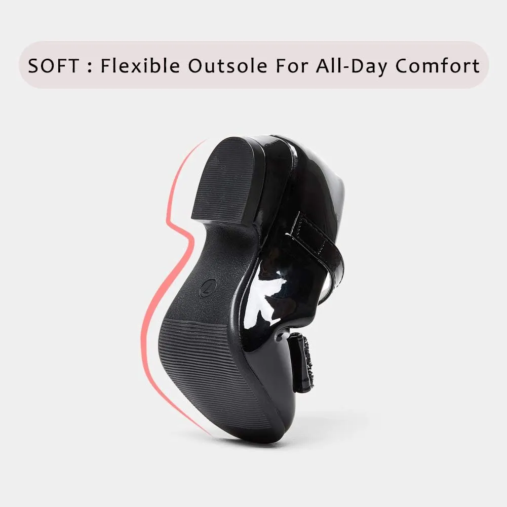 Stelle Girls Dress Shoes Toddler White Flower Girl Low Heels Mary Jane Flat for School Uniform Wedding(Little/Big Kid)