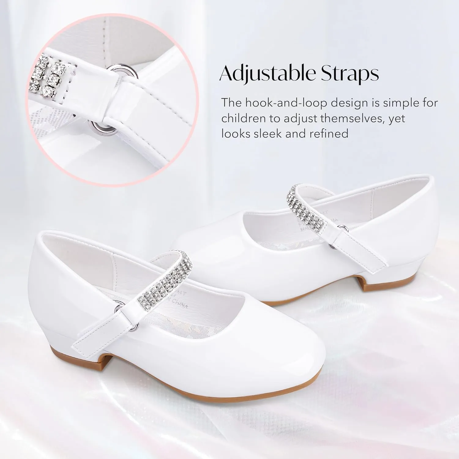 Stelle Girls Dress Shoes Toddler White Flower Girl Low Heels Mary Jane Flat for School Uniform Wedding(Little/Big Kid)