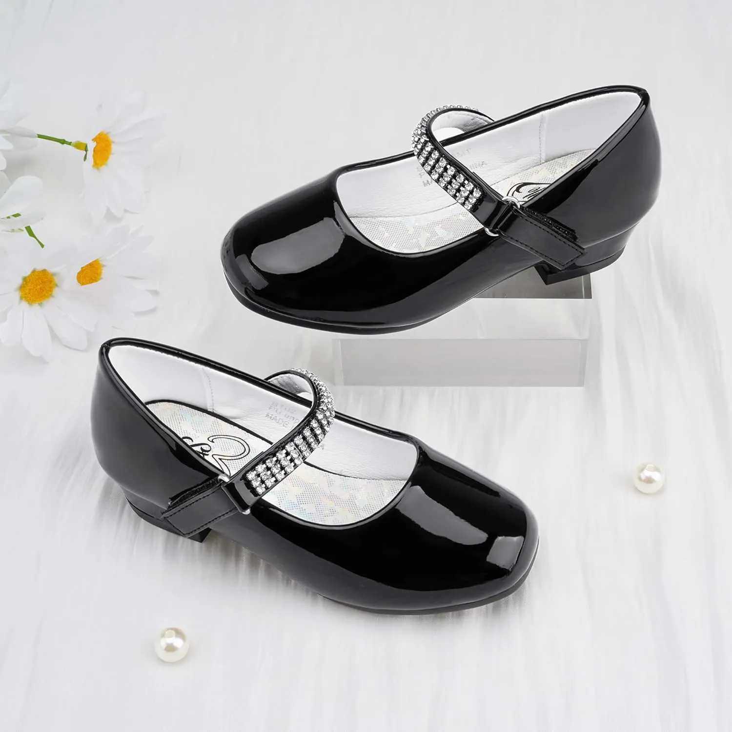 Stelle Girls Dress Shoes Toddler White Flower Girl Low Heels Mary Jane Flat for School Uniform Wedding(Little/Big Kid)
