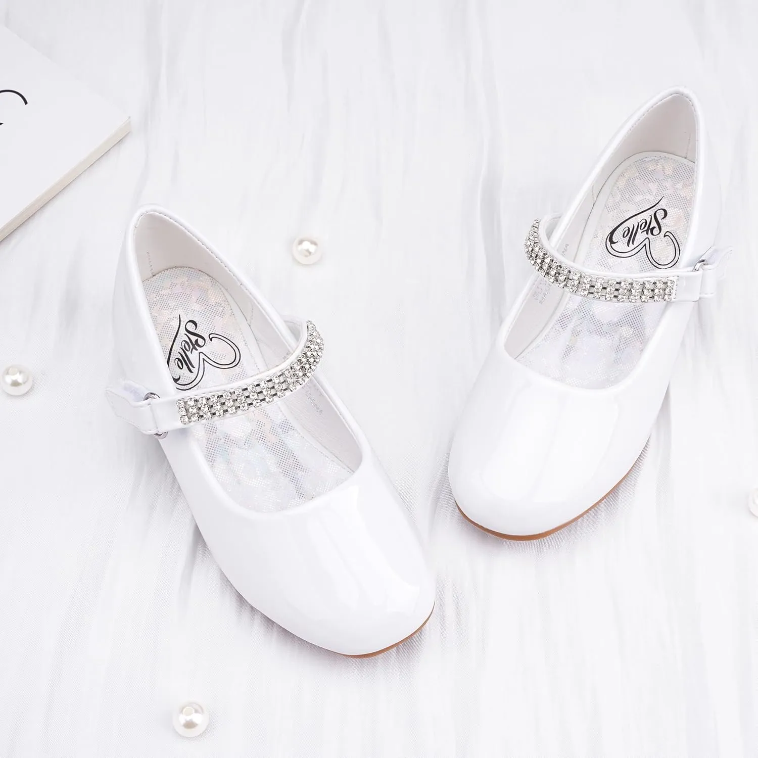 Stelle Girls Dress Shoes Toddler White Flower Girl Low Heels Mary Jane Flat for School Uniform Wedding(Little/Big Kid)