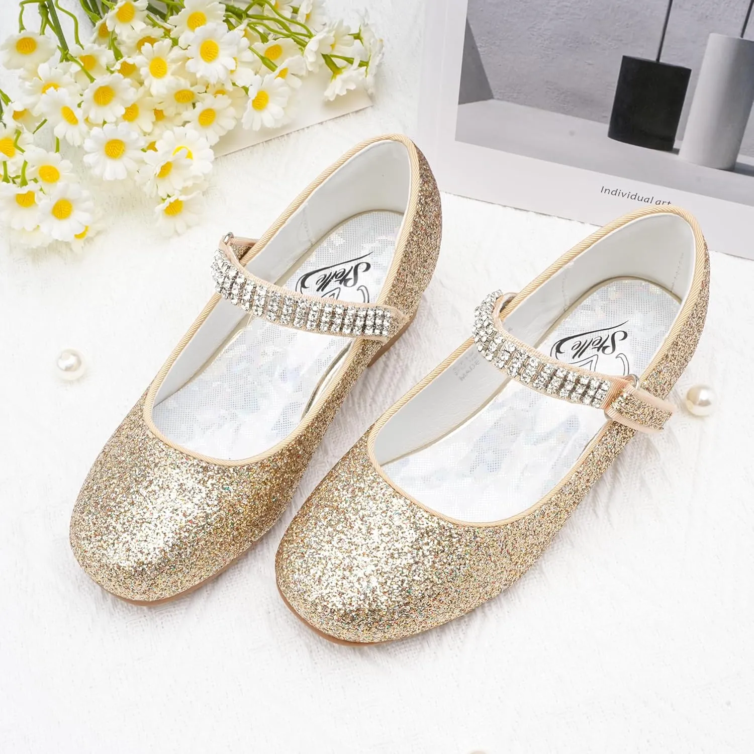 Stelle Girls Dress Shoes Toddler White Flower Girl Low Heels Mary Jane Flat for School Uniform Wedding(Little/Big Kid)