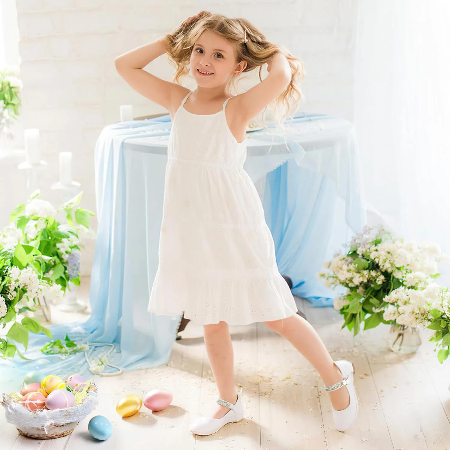 Stelle Girls Dress Shoes Toddler White Flower Girl Low Heels Mary Jane Flat for School Uniform Wedding(Little/Big Kid)