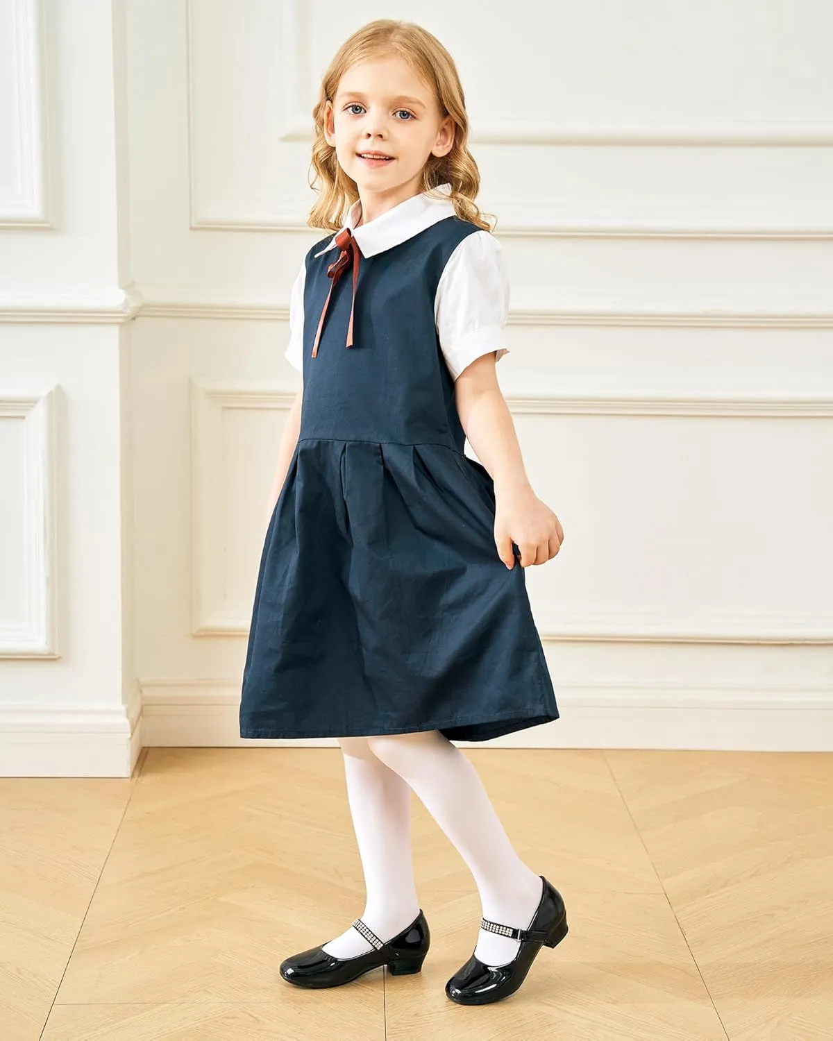 Stelle Girls Dress Shoes Toddler White Flower Girl Low Heels Mary Jane Flat for School Uniform Wedding(Little/Big Kid)