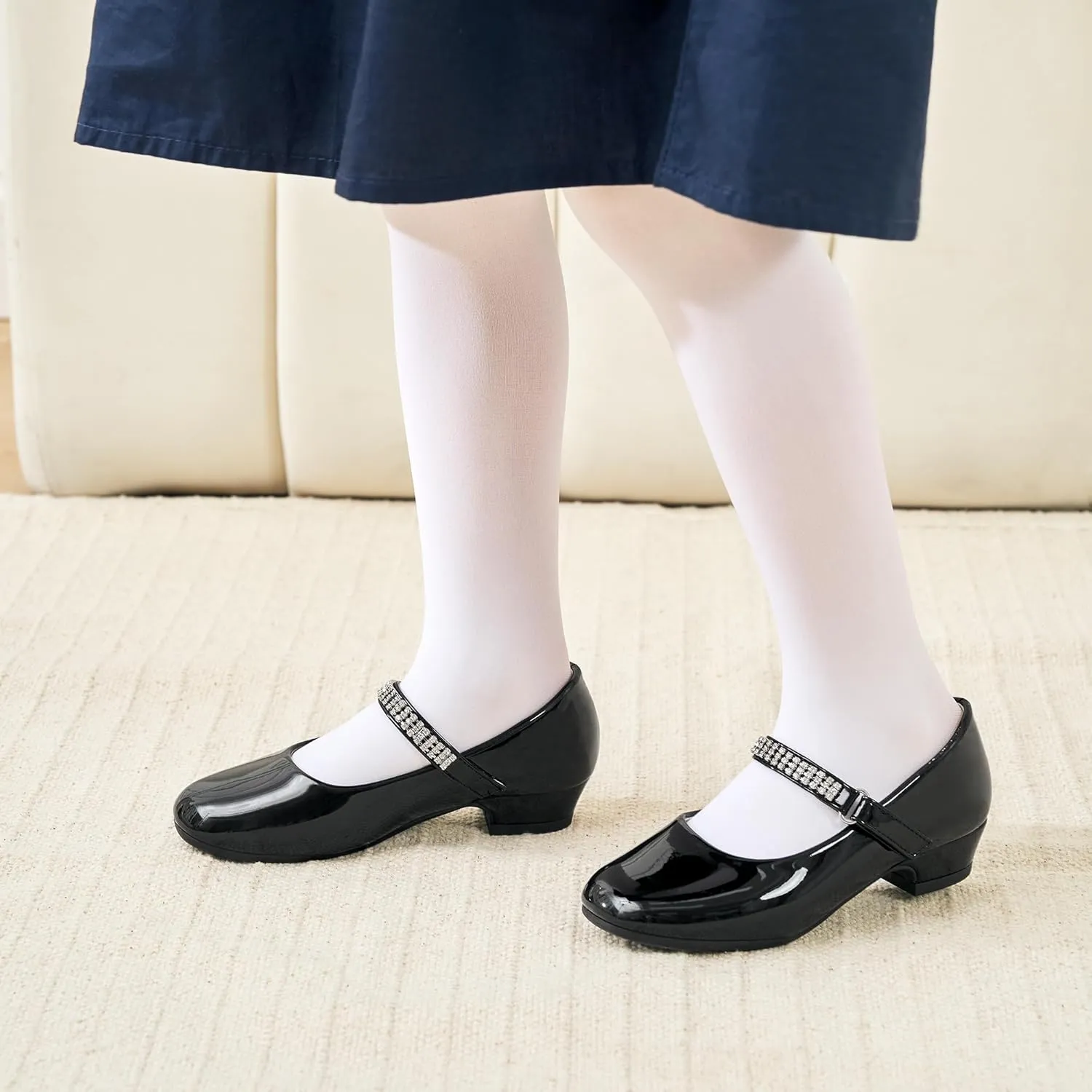 Stelle Girls Dress Shoes Toddler White Flower Girl Low Heels Mary Jane Flat for School Uniform Wedding(Little/Big Kid)