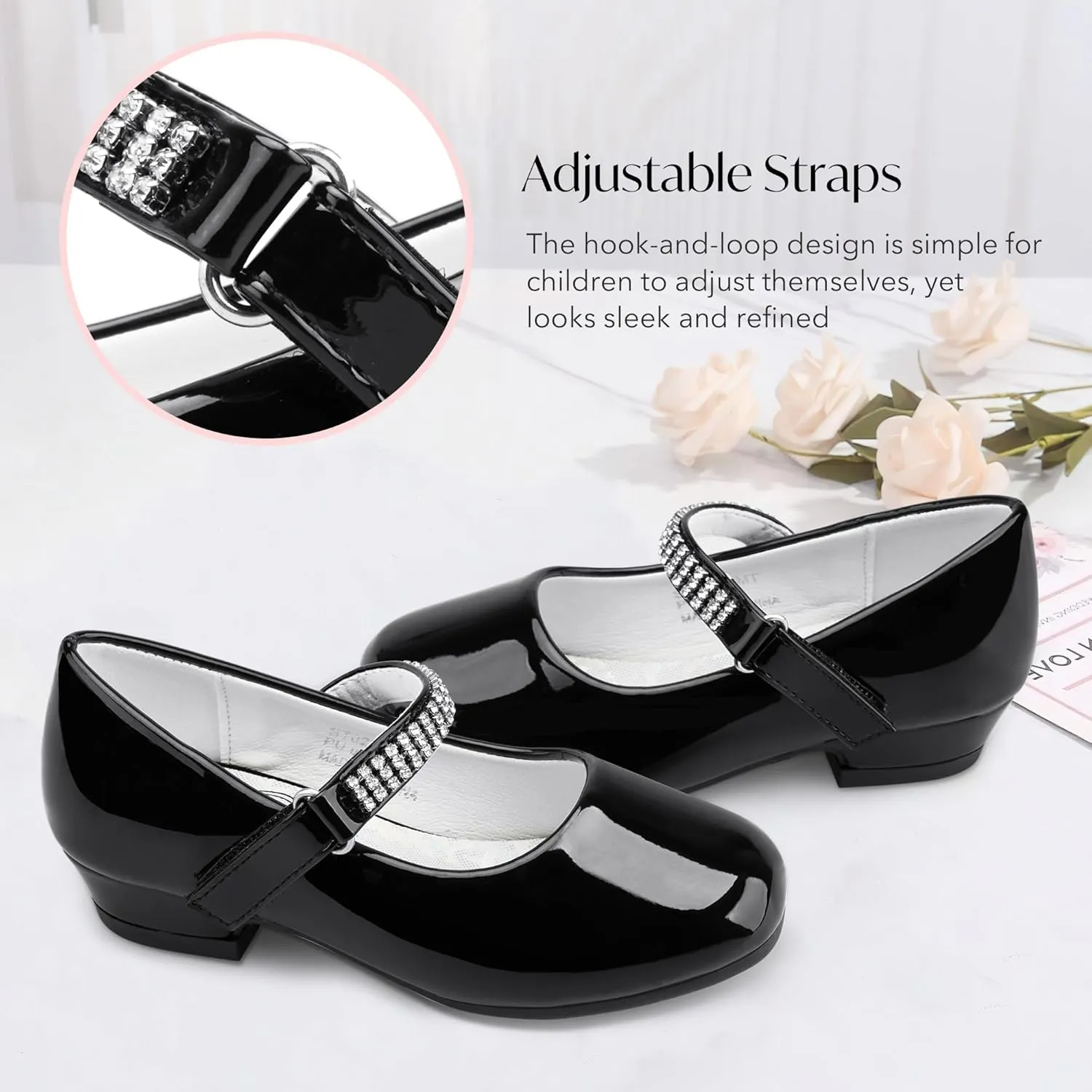 Stelle Girls Dress Shoes Toddler White Flower Girl Low Heels Mary Jane Flat for School Uniform Wedding(Little/Big Kid)