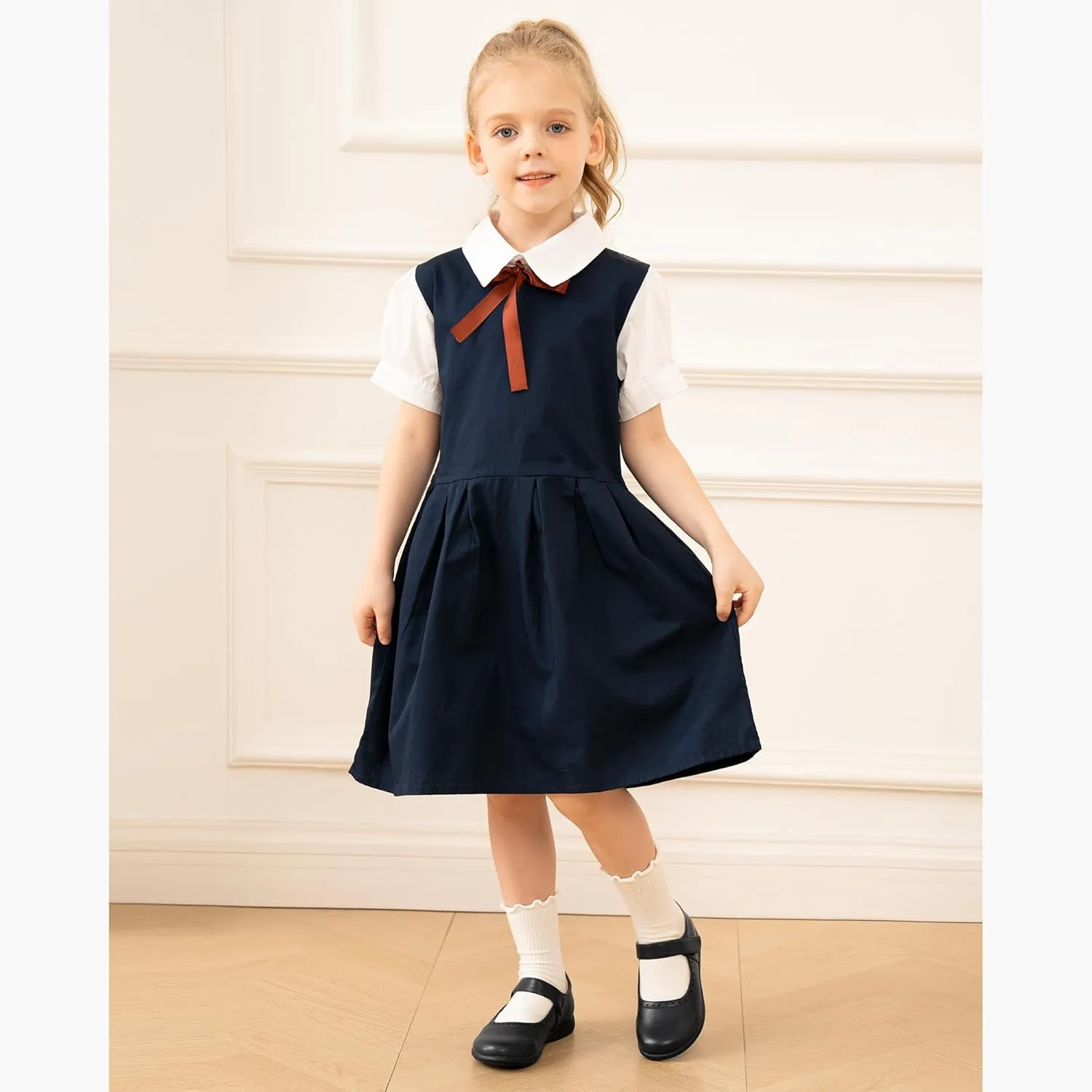 Stelle Girls School Uniform Shoes Mary Jane Flats Black Dress Shoes (Little/Big Kids)