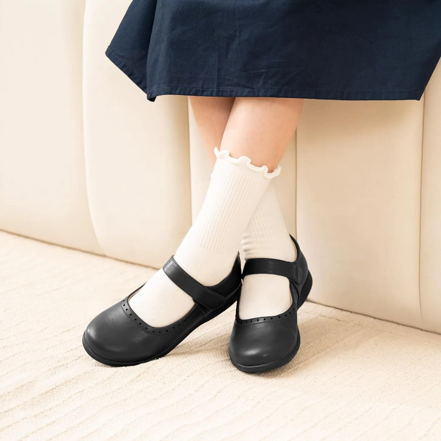 Stelle Girls School Uniform Shoes Mary Jane Flats Black Dress Shoes (Little/Big Kids)