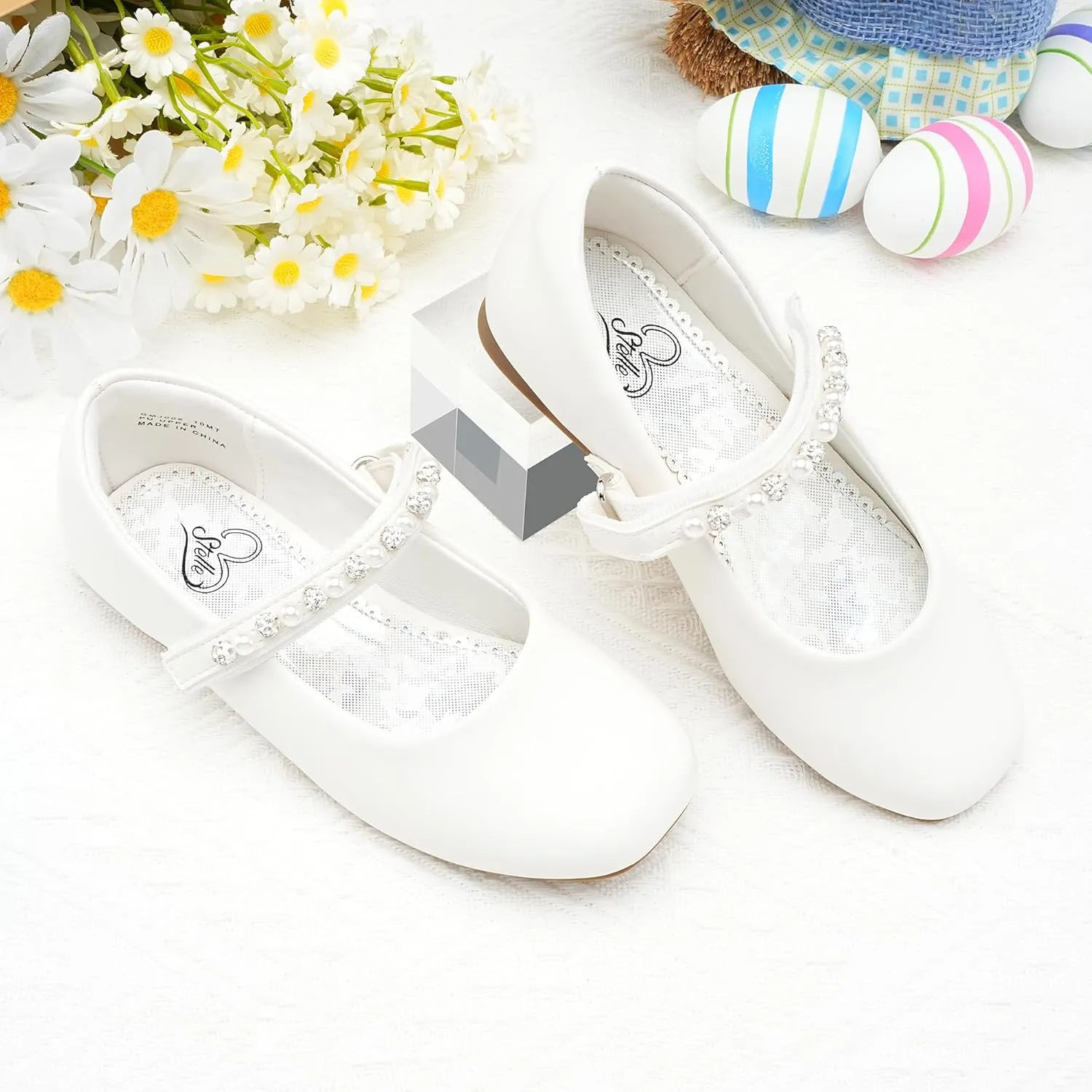 Stelle Girls Wedding Dress Shoes Ballet Flats Flower Party Mary Jane with Beaded Straps Toddler/Little/Big Kids