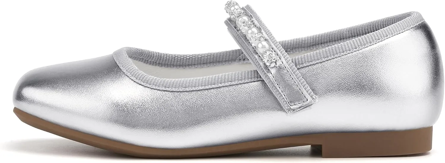 Stelle Girls Wedding Dress Shoes Ballet Flats Flower Party Mary Jane with Beaded Straps Toddler/Little/Big Kids