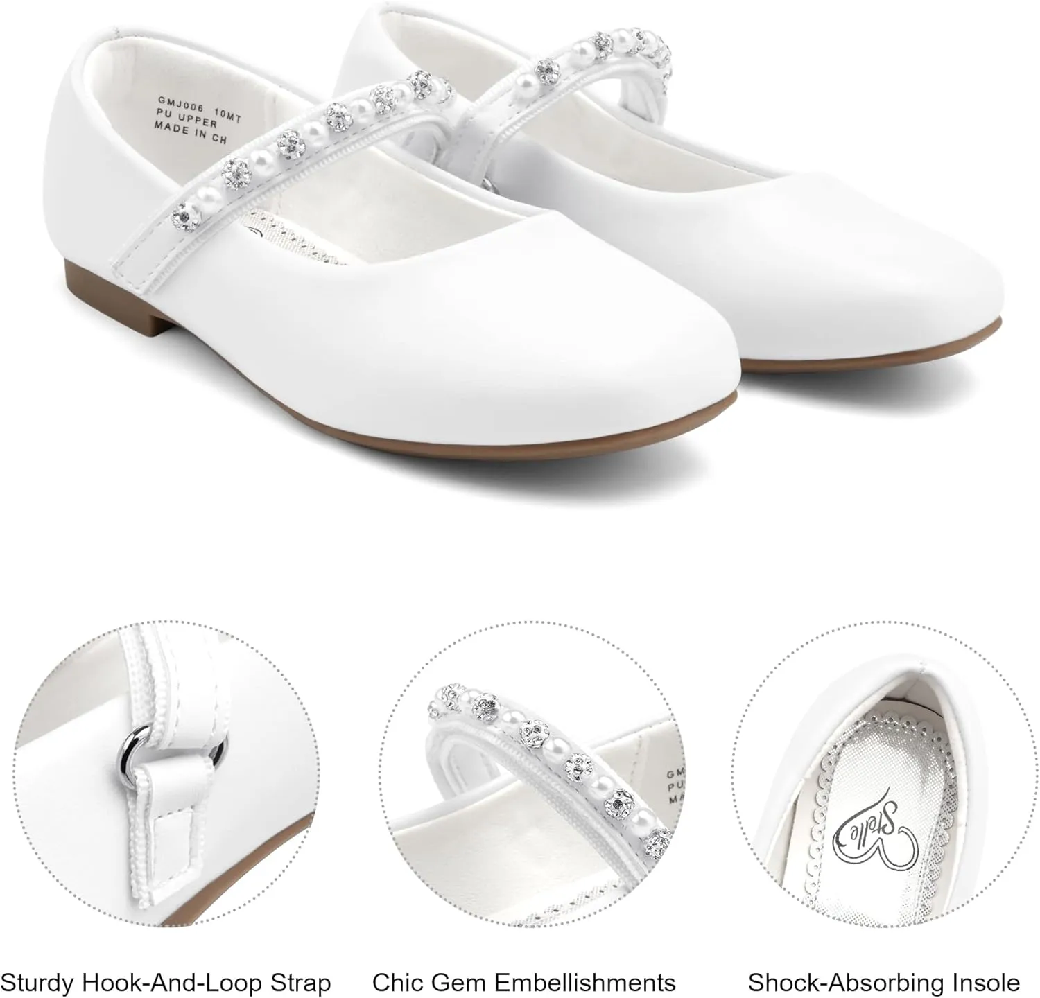 Stelle Girls Wedding Dress Shoes Ballet Flats Flower Party Mary Jane with Beaded Straps Toddler/Little/Big Kids