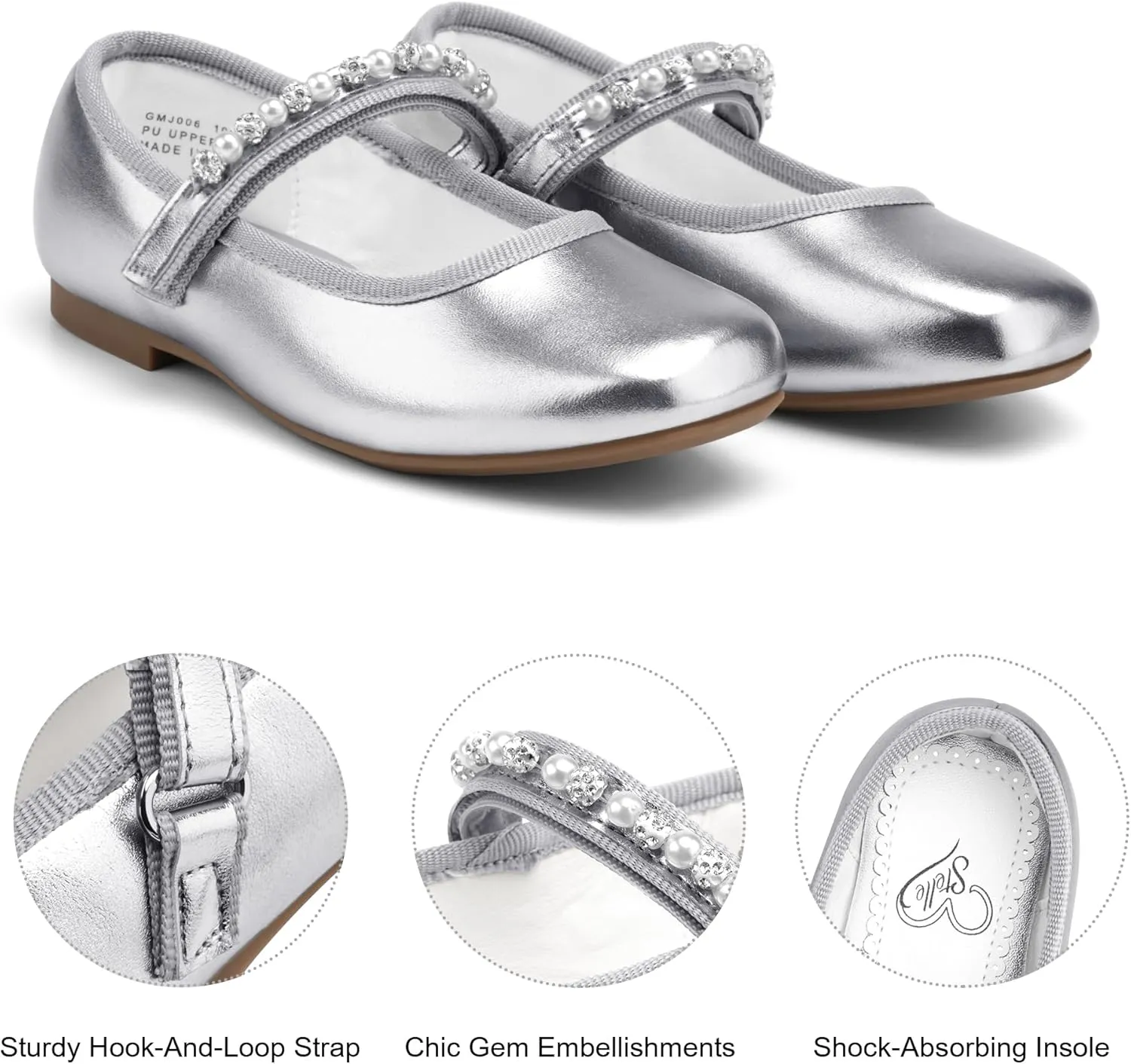 Stelle Girls Wedding Dress Shoes Ballet Flats Flower Party Mary Jane with Beaded Straps Toddler/Little/Big Kids