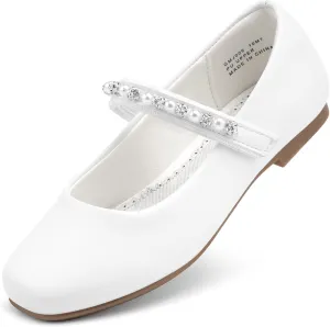 Stelle Girls Wedding Dress Shoes Ballet Flats Flower Party Mary Jane with Beaded Straps Toddler/Little/Big Kids