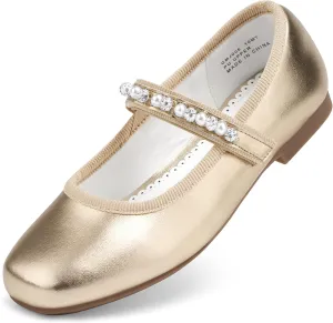 Stelle Girls Wedding Dress Shoes Ballet Flats Flower Party Mary Jane with Beaded Straps Toddler/Little/Big Kids