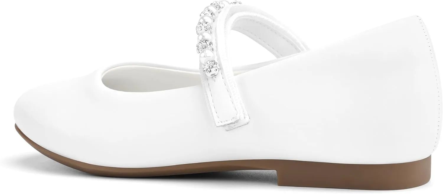 Stelle Girls Wedding Dress Shoes Ballet Flats Flower Party Mary Jane with Beaded Straps Toddler/Little/Big Kids
