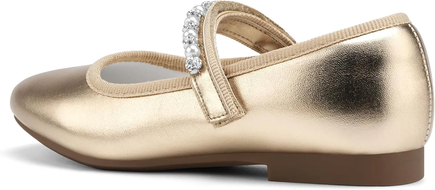Stelle Girls Wedding Dress Shoes Ballet Flats Flower Party Mary Jane with Beaded Straps Toddler/Little/Big Kids